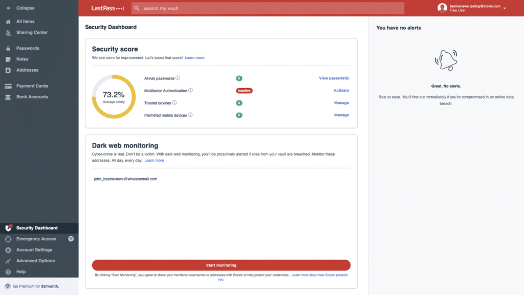 LastPass security dashboard