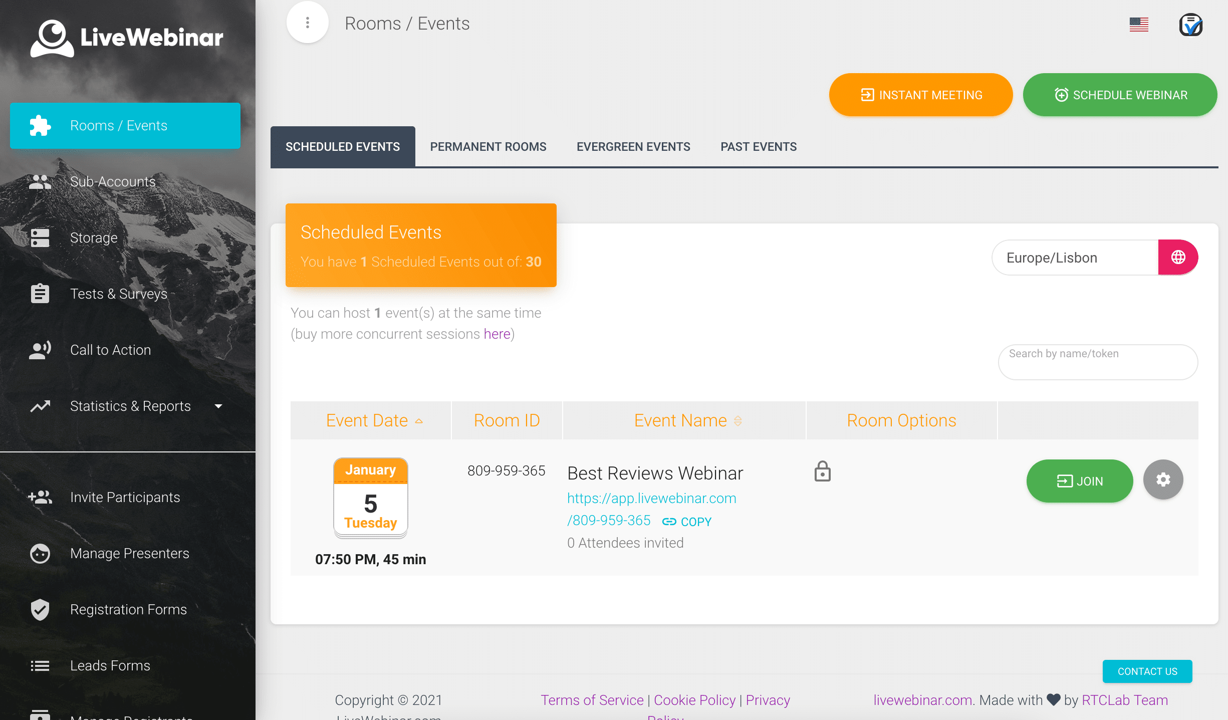 LiveWebinar dashboard