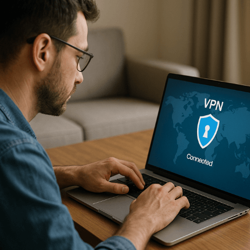 Man connecting a VPN on his laptop