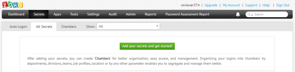 Zoho Vault interface